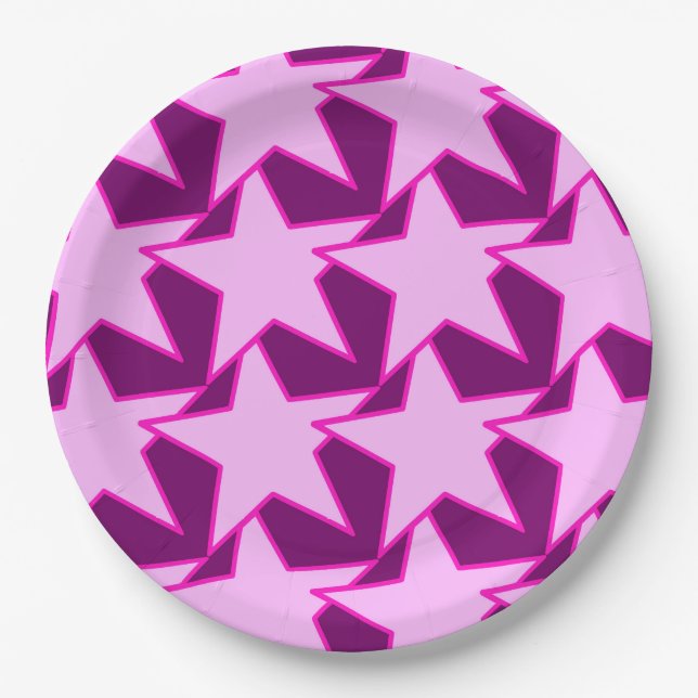 Modern Star Geometric - rosa und amethystisch lila Pappteller (Vorderseite)