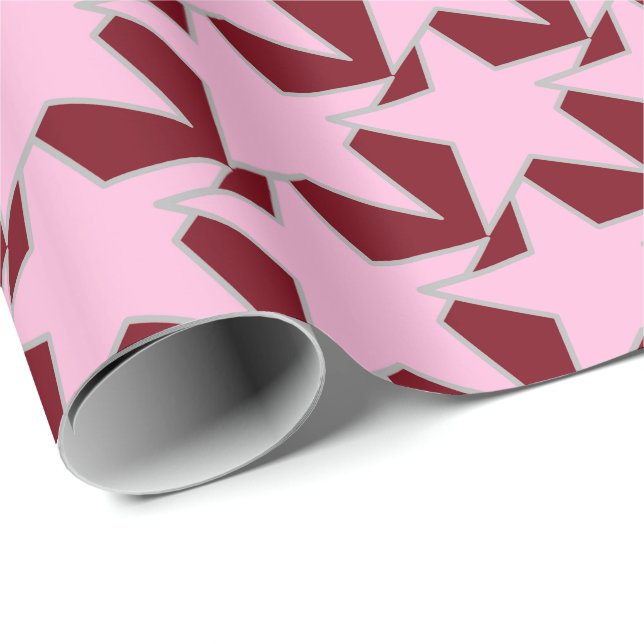 Modern Star Geometric - Rosa und Bordeaux Geschenkpapier (Rolleneckpunkt)