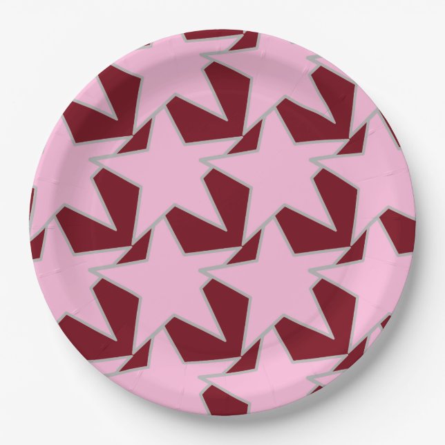 Modern Star Geometric - Rosa und Bordeaux Pappteller (Vorderseite)