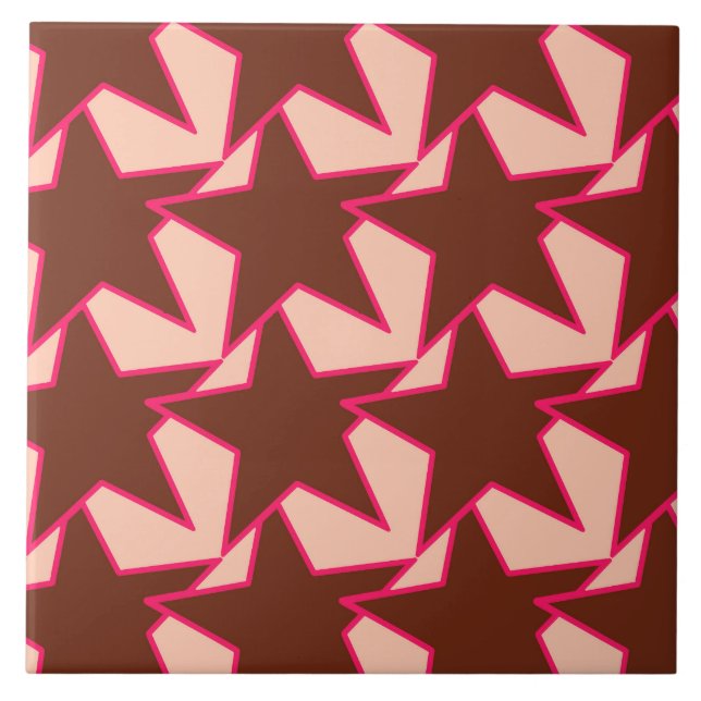 Modern Star Geometric - Schokolade und Pfirsich Fliese (Vorderseite)