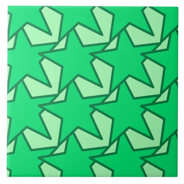 Modern Star Geometric - smaragdgrün und minzgrün Fliese (Vorderseite)