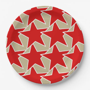 Modern Star Geometric - tiefes Rot und Taube Pappteller