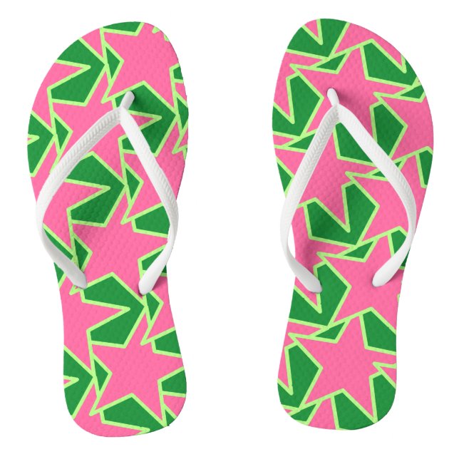 Modern Star Geometric - Wassermelone pink und grün Flip Flops (Fußbett)