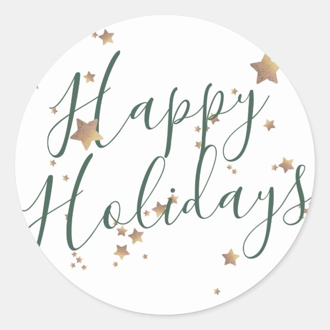 Modern Star Green White Christmas Happy Runder Aufkleber (Vorderseite)