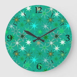 Modern Starburst Print, Turquoise and Aqua Große Wanduhr