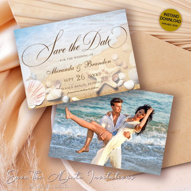Modern Starfish Tropical Beach Save the Date Card (Von Creator hochgeladen)