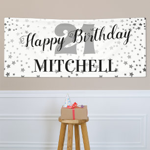 Modern Starry Happy Birthday   Alter und Name Banner