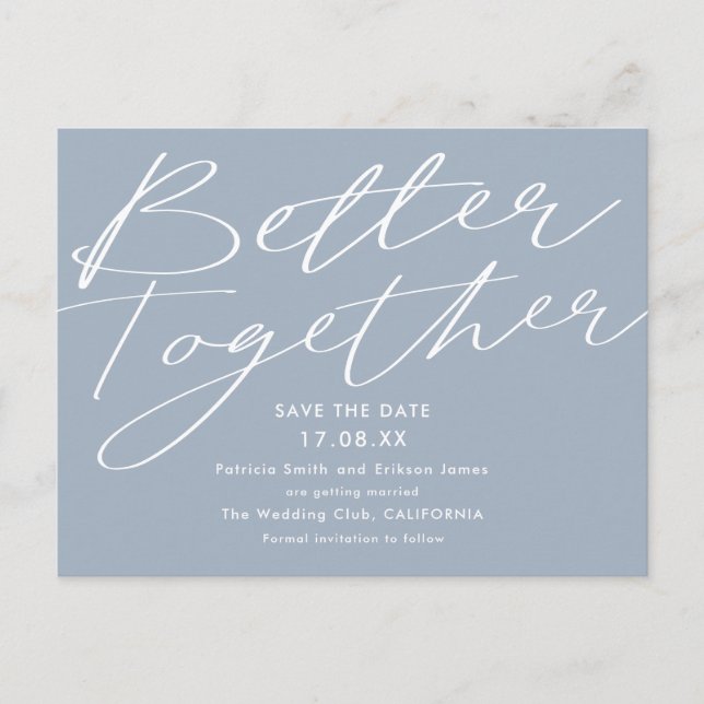 Modern staubig blue besser Save the Date Postkarte (Vorderseite)