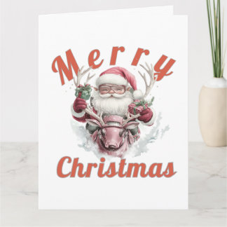 Modern Steampunk Santa and Robot Reindeer Holiday Karte