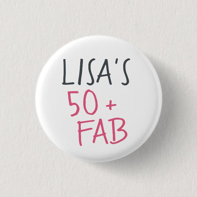 Modern Stilname Hot Pink 50 Fabulous Geburtstag Button (Vorderseite)