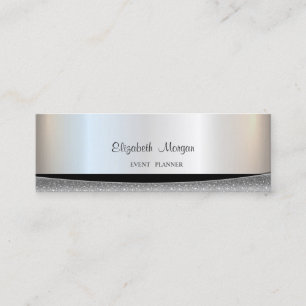 Modern Stilvoll Elegant Silber, Gestreift Mini Visitenkarte