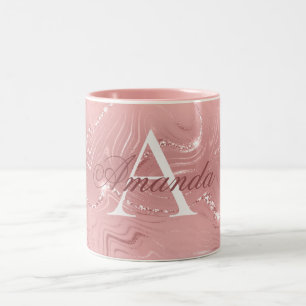 Modern Stilvoll Rosa Glitzer Monogram Name Zweifarbige Tasse