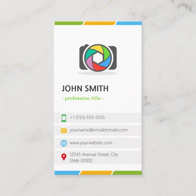 Modern stilvoller Camera Logo Fotograf Visitenkarte (Vorderseite)