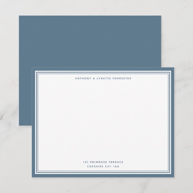 Modern Stone Blue Border Name & Address Note Card Mitteilungskarte (Vorne/Hinten)