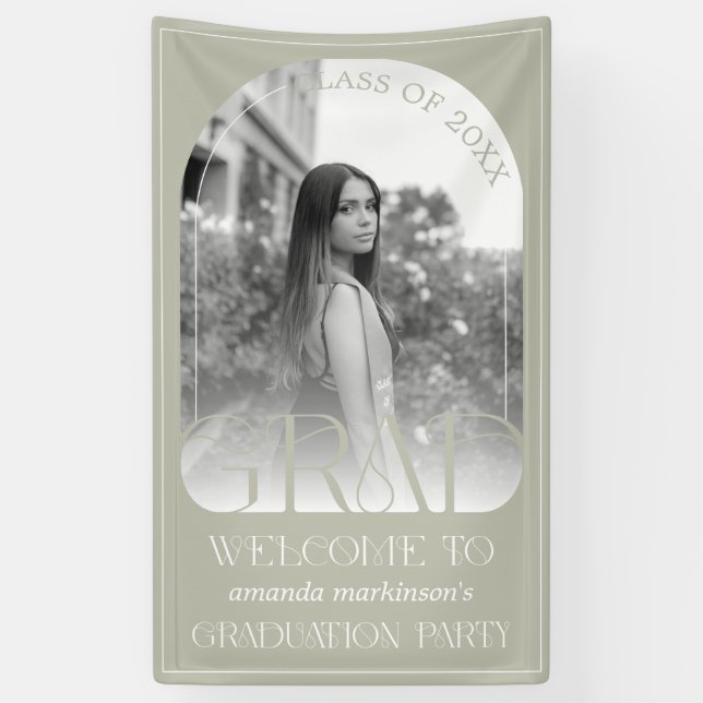 Modern Stone Grey Arch Photo Graduation Welcome  Banner (Vertikal)