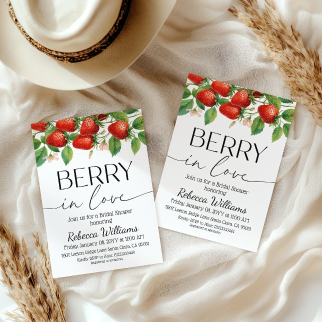 Modern Strawberry Berry In Love Bridal Shower Einladung (Von Creator hochgeladen)