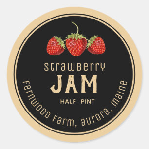 Modern Strawberry Jam Label Black on Kraft Runder Aufkleber