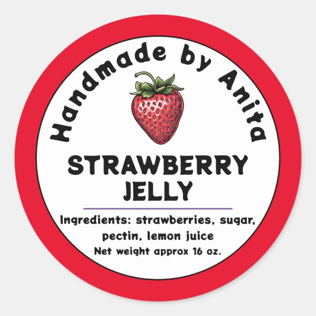 Modern Strawberry Jam oder Jelly Canning Jar Label Runder Aufkleber (Vorderseite)