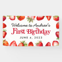 Modern Strawberry Kids First Birthday Willkommen