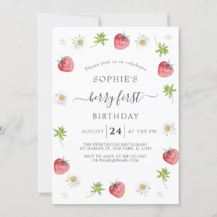 Modern Strawberry Sweet Berry Erster Geburtstag Einladung