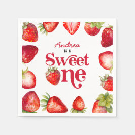 Modern Strawberry Sweet One Birthday Girls Serviette