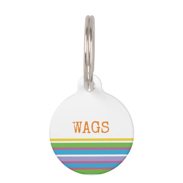 Modern Streifen Muster Helle Angesagte Pet NAME Fu Haustiermarke (Vorderseite)