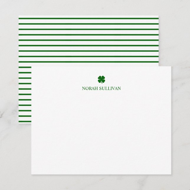 Modern Strip Green Vierblättriges Kleeblatt Lucky  Mitteilungskarte (Vorne/Hinten)