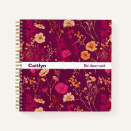 Modern Stripe Burgundy Floral Square Notebook Notizbuch