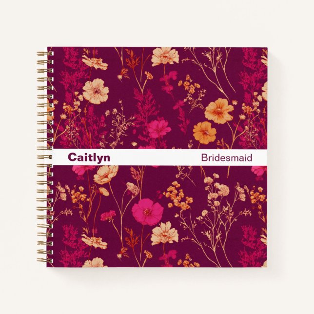 Modern Stripe Burgundy Floral Square Notebook Notizbuch (Vorderseite)