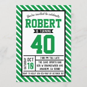 Modern Stripe Green Male 40. Geburtstag Einladung