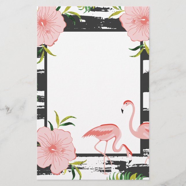 Modern Stripe Pink Flamingo Briefpapier (Vorderseite)