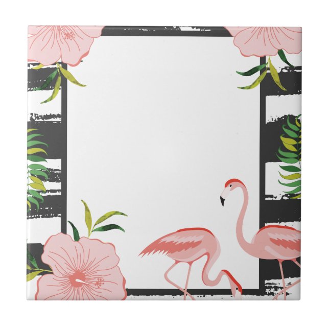 Modern Stripe Pink Flamingo Fliese (Vorderseite)