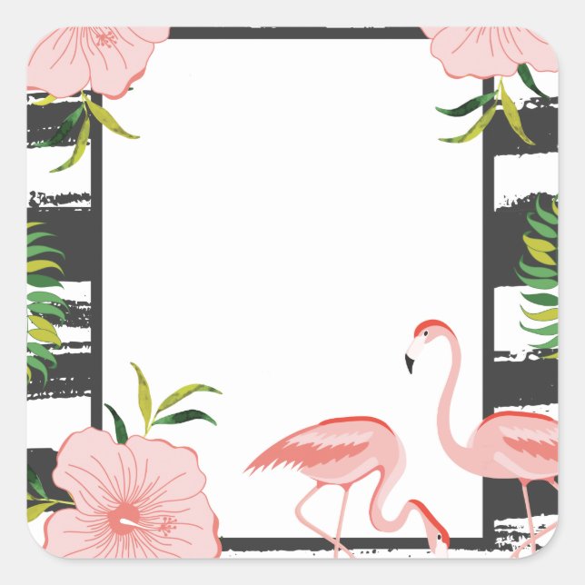 Modern Stripe Pink Flamingo Quadratischer Aufkleber (Vorderseite)