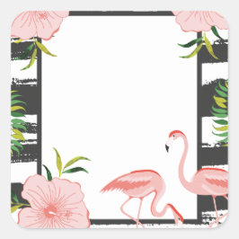 Modern Stripe Pink Flamingo Quadratischer Aufkleber