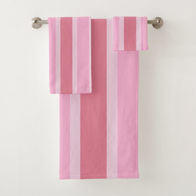 Modern striped bath towel set in dark light pink (Insitu)