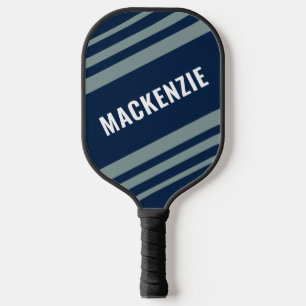 Modern Striped Blue Gray Personalized Pickleball Schläger