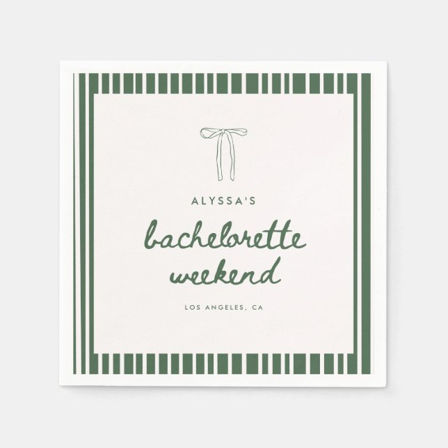 Modern Striped Green Coquette Bachelorette Weekend Serviette (Vorderseite)