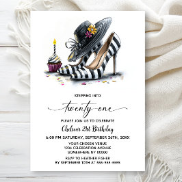 Modern Striped High Heel Shoes 21st Birthday Einladung