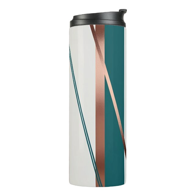 Modern Striped Teal and Copper Thermal Tumbler Thermosbecher (Nach links gedreht)