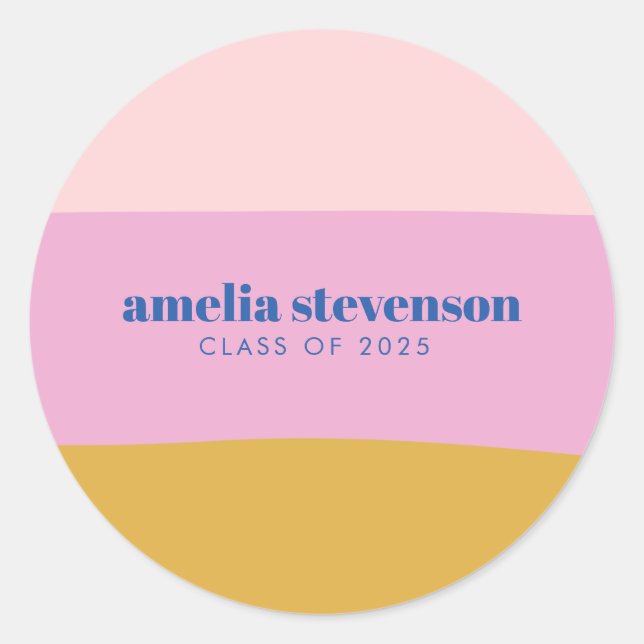 Modern Stripes Blue Yellow Custom Abschluss Runder Aufkleber (Vorderseite)