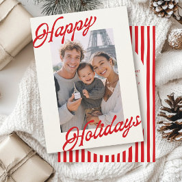 Modern Stripes Bright Red Minimalist Happy  Feiertagskarte