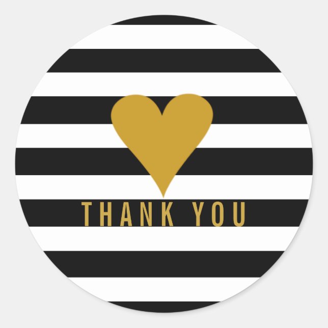 Modern Stripes Gold Heart Runder Aufkleber (Vorderseite)