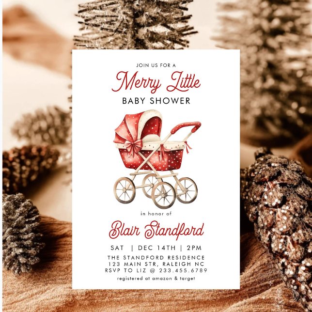 Modern Stroller Merry Little Christmas Baby Dusche Einladung (Von Creator hochgeladen)