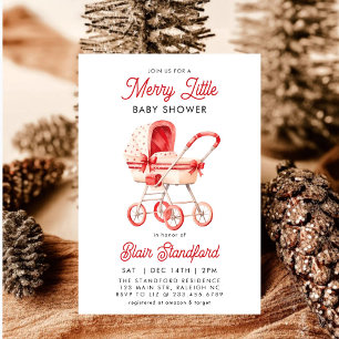 Modern Stroller Merry Little Christmas Baby Dusche Einladung
