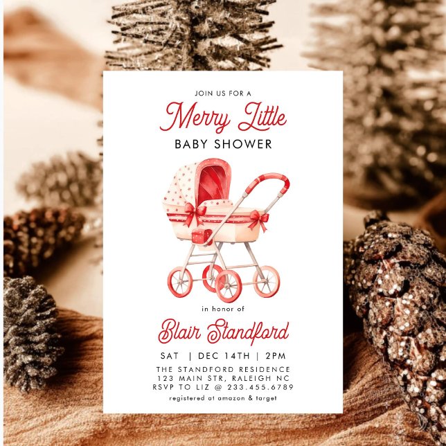 Modern Stroller Merry Little Christmas Baby Dusche Einladung (Von Creator hochgeladen)