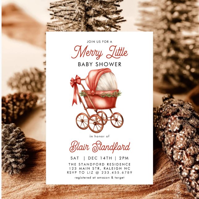 Modern Stroller Merry Little Christmas Baby Dusche Einladung (Von Creator hochgeladen)