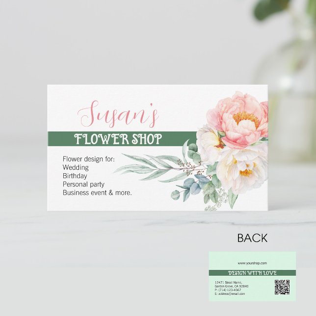 Modern Style Blume Shop Business Card mit Peony Visitenkarte (Von Creator hochgeladen)