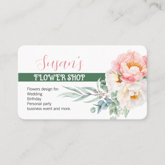 Modern Style Blume Shop Business Card mit Peony Visitenkarte (Vorderseite)