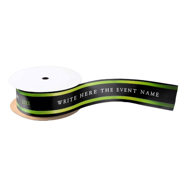 Modern Stylish Black Green Stripe White Typography Satinband (Spule)
