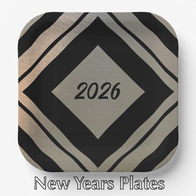 Modern Stylish Brushed Metal 2026 New Years Party Pappteller (Stylish custom New Year’s party paper plates. Modern Faux brushed metal and black custom script)
